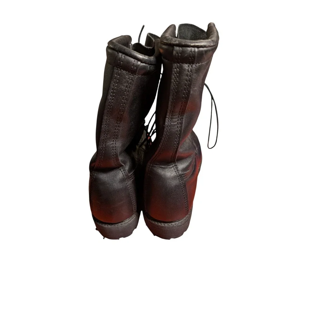 Mens Black Leather Military Combat Boots Vibram Lug Sole Lace Up Size 8.5 R
